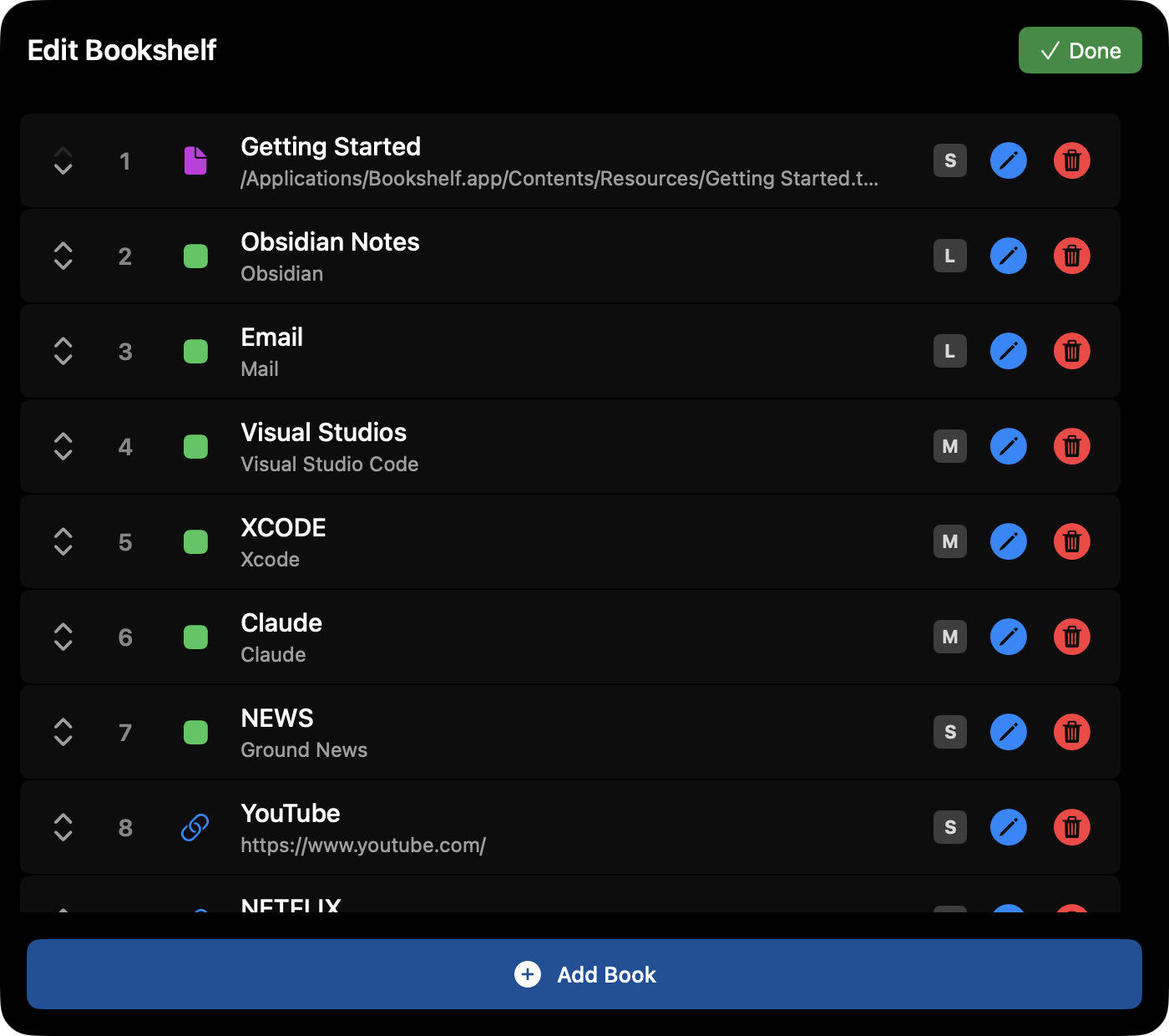 Edit bookshelf - manage your books